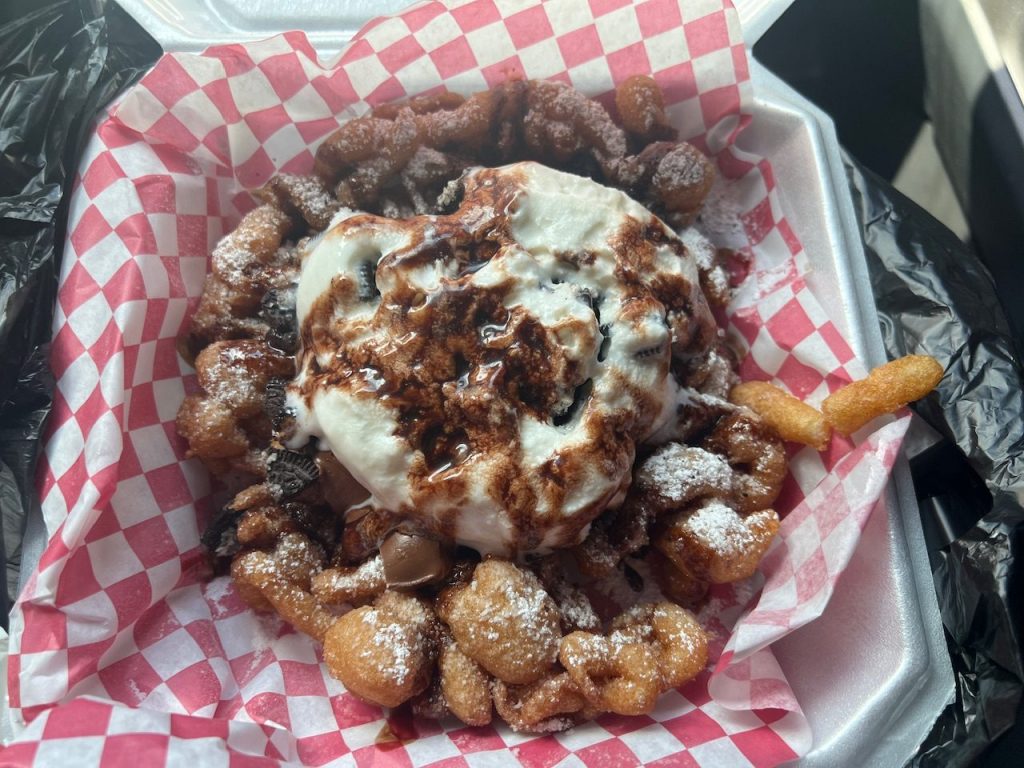 Oreo and chocolate covered funnel cake.